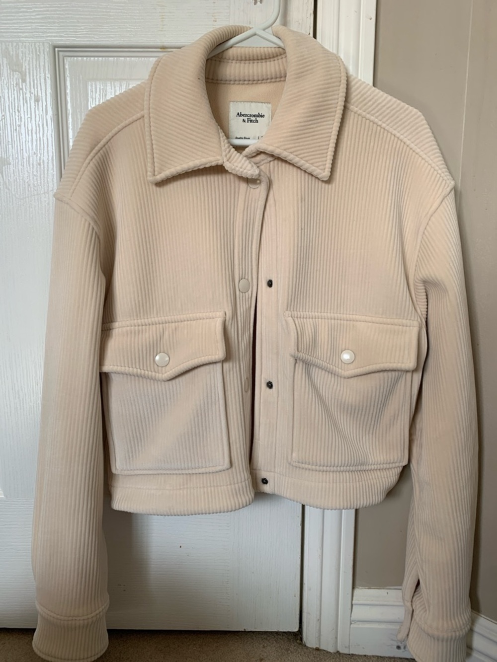 Abercrombie & Fitch Cream Ribbed Jean Jacket